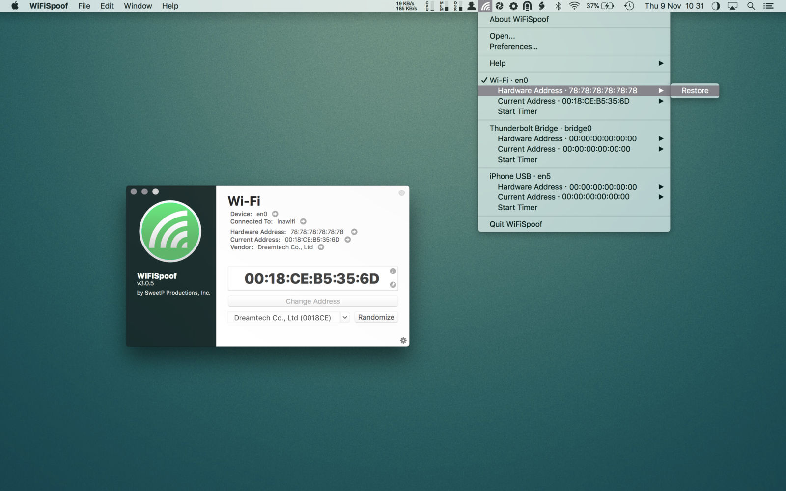 WiFiSpoof 3.8.5 无线网卡mac地址的修改器