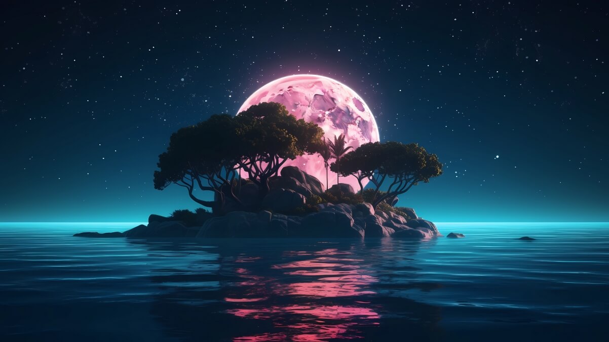 岛屿月夜4k风景壁纸